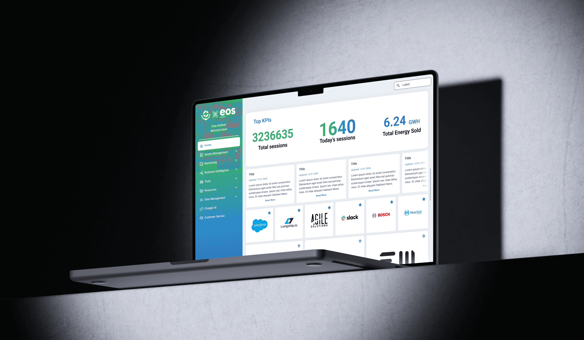 Atlante platform dashboard on a laptop